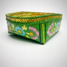 Art Deco Japanese Floral Hand Painted Woven Basket - 1920’s Antique