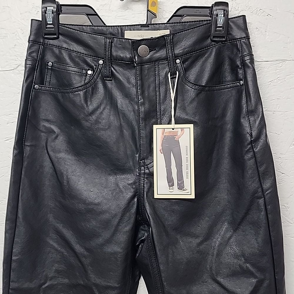 Tgla NWT Super High Rise Boot Cut Faux Leather Pants Size 5/27
