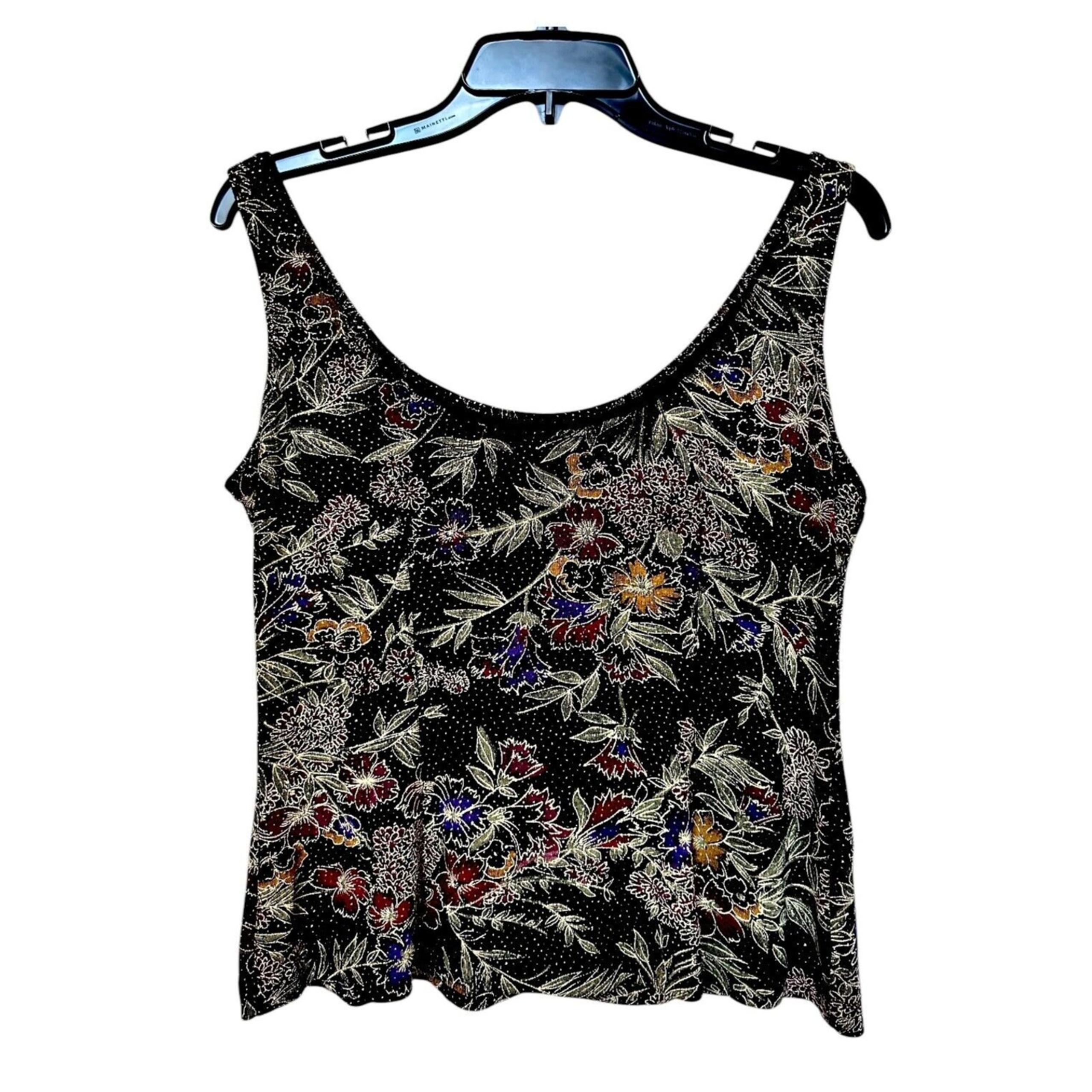 VTG Alex Evenings Large Floral Glitter Tank Top Sparkle Stretch Camisole Women