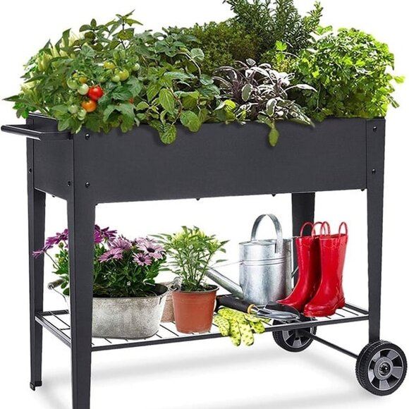 NEW Raised Planter Box with Legs Outdoor Elevated Garden Bed On Wheels