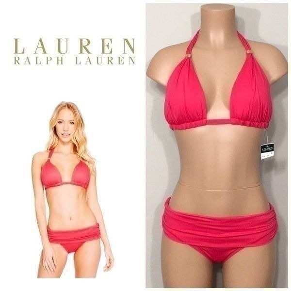 New. Lauren Ralph Lauren Raspberry bikini set. 16-top/14-bottom