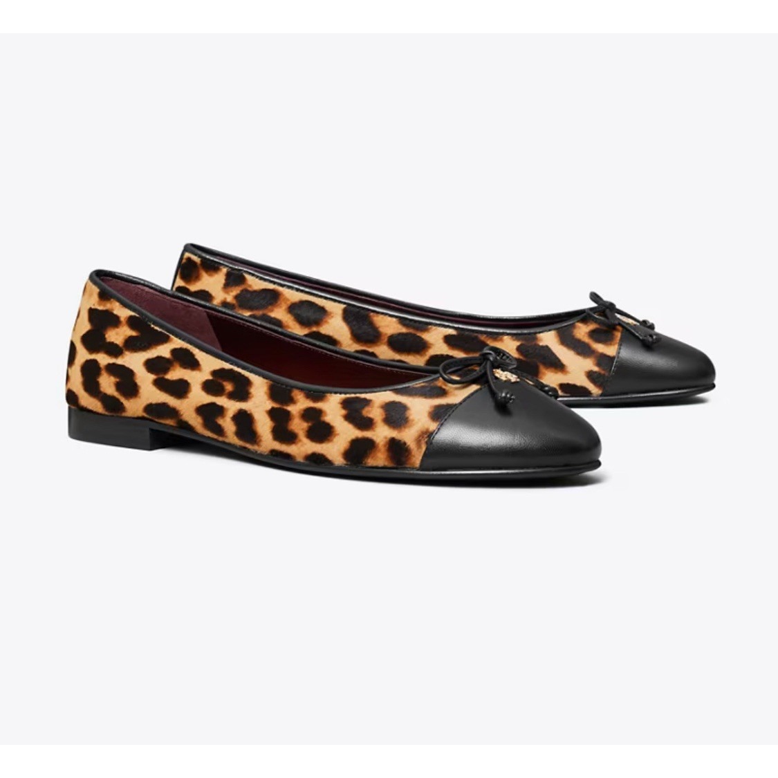 Tory Burch  Black Cap-Toe Leopard  Calf Hair Leather Ballet Flats Sz 9 $328