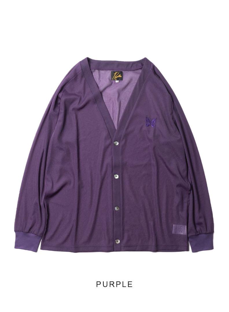 NEEDLES V Neck Cardigan with Polyester Tricot Chiffon