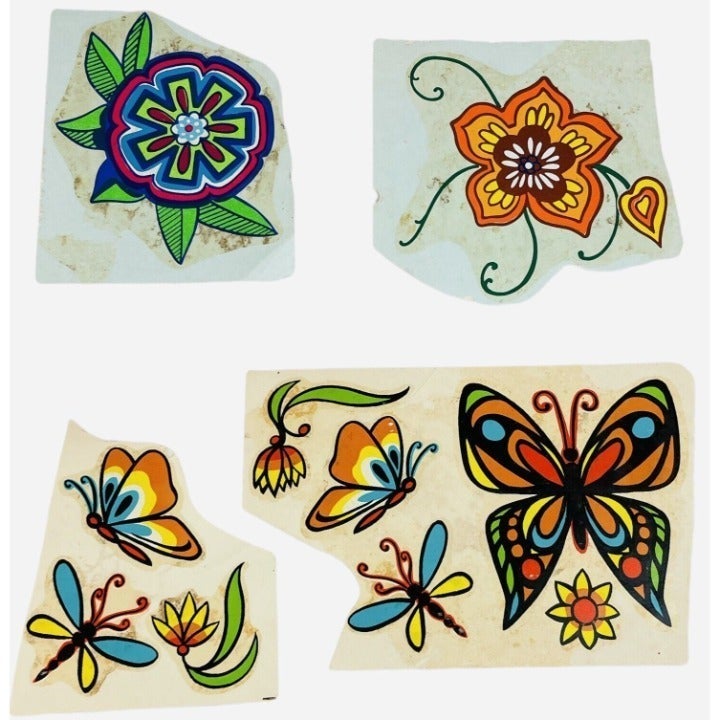 Vintage 1970s Transfer Decals Lot Butterflies Flowers Dragonflies Psychedelic