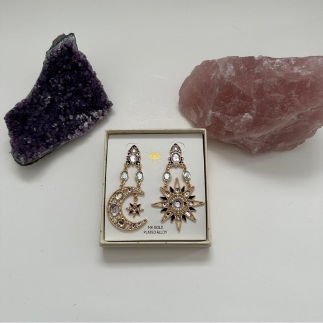 Eye Candy Star and Moon Dangle Earrings, Pushback Clasp