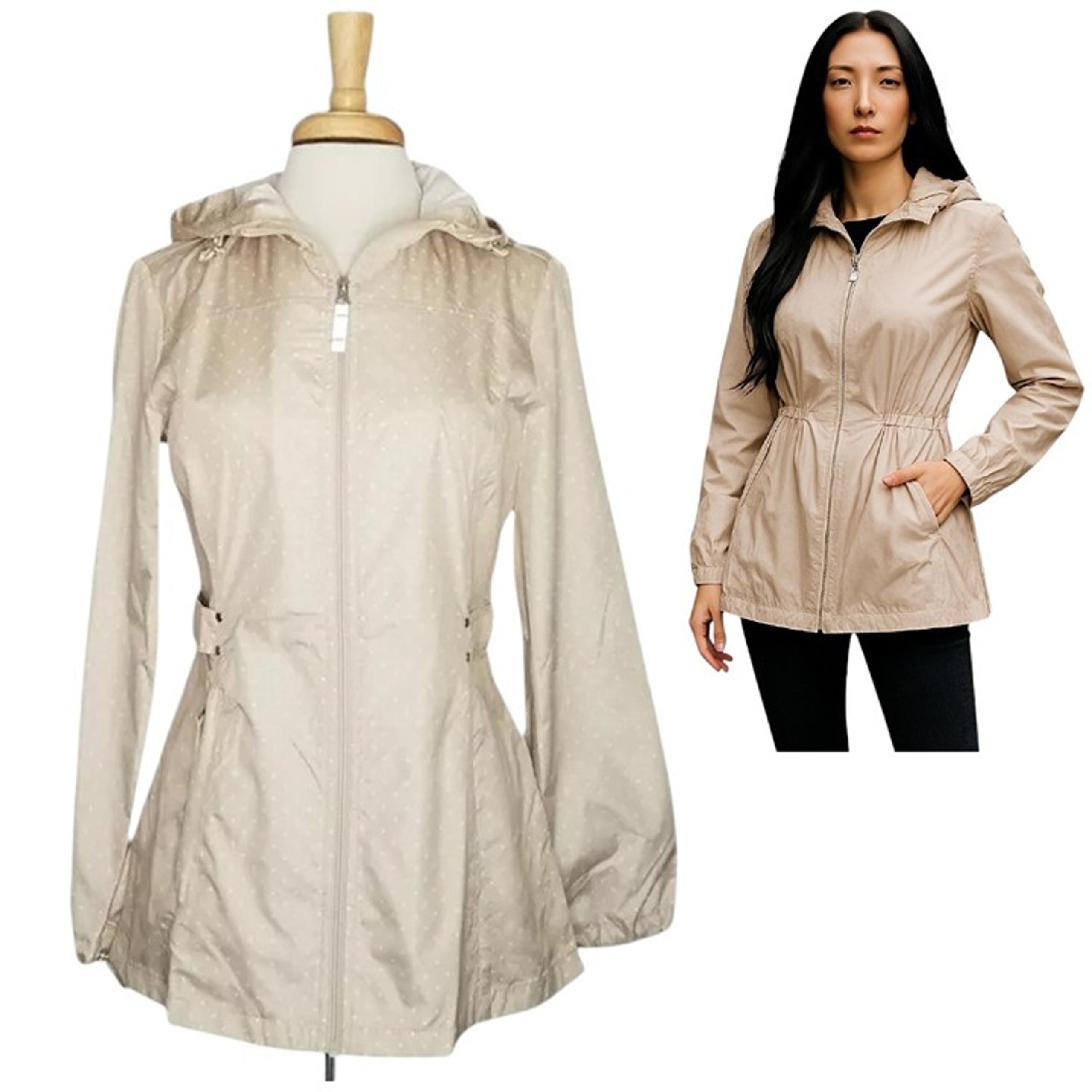 Jones New York Women's Size Small Parka in a Pocket Windbreaker Jacket Sand/Dots