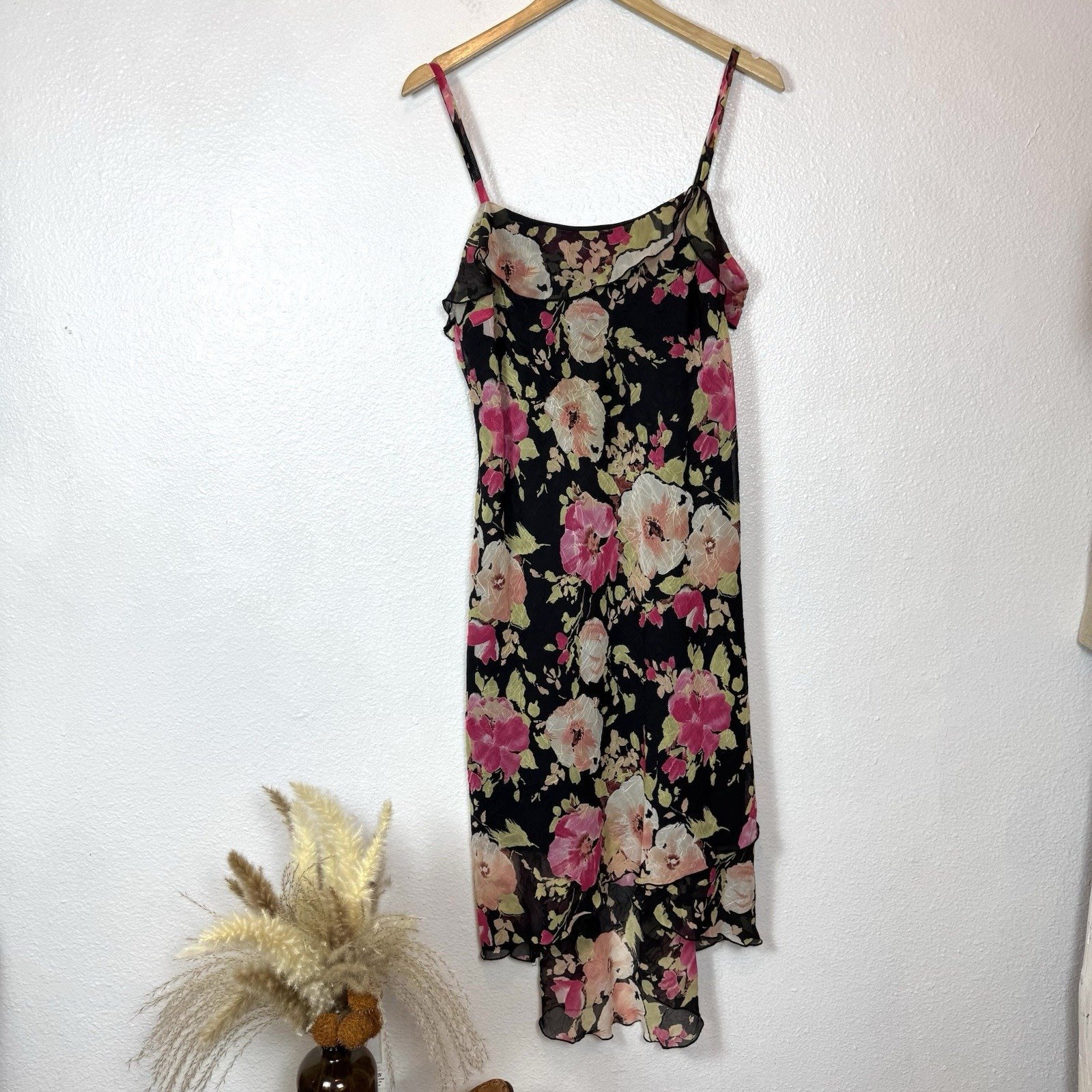 Y2K Drape Neck Floral Slip Dress Womens 14 Petite AGB Byer California Crinkle