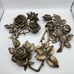 3 Vintage Roses Brass Flower Drawer Door Pulls