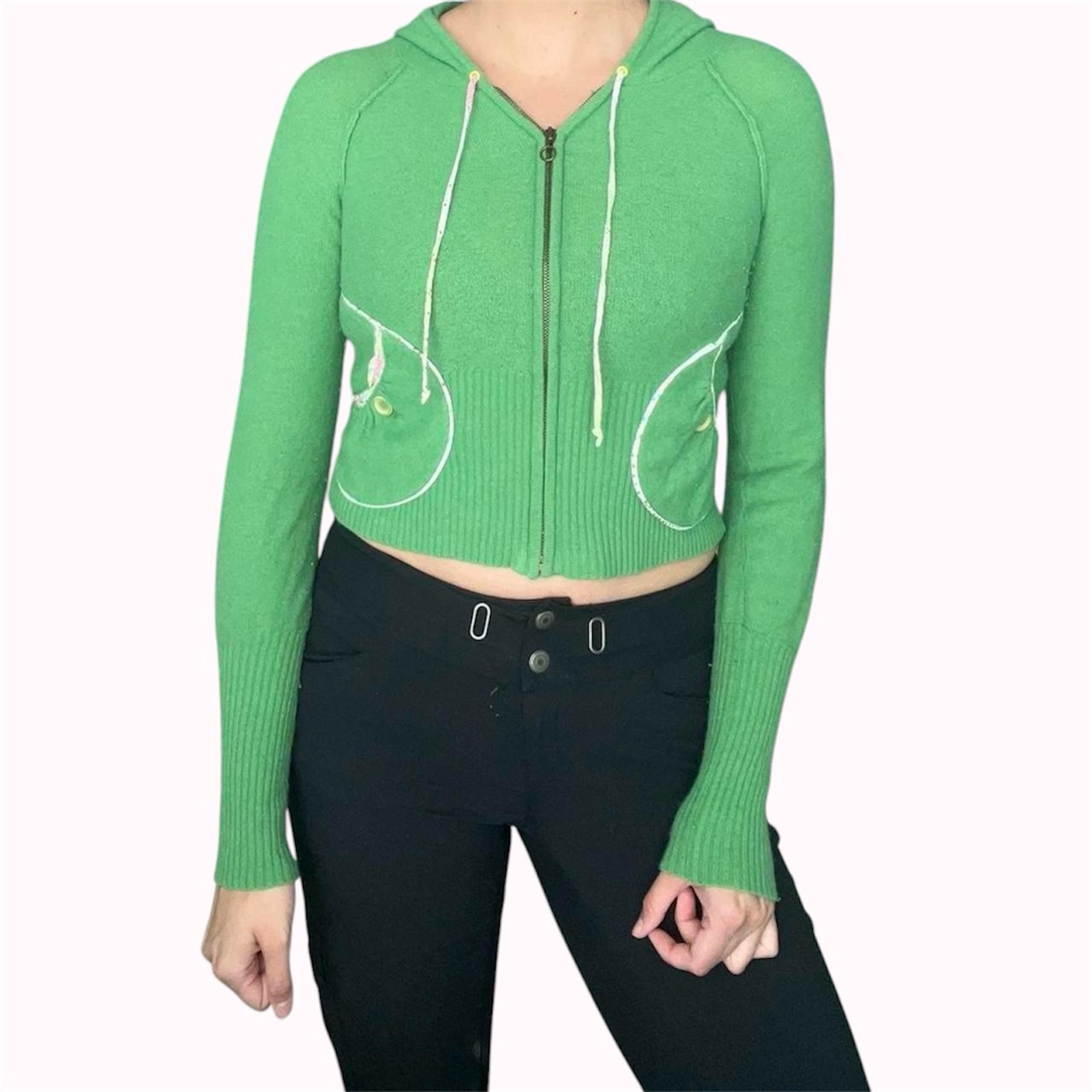 Anthropologie Sleeping on Snow Green wool grunge Zip up sweater!