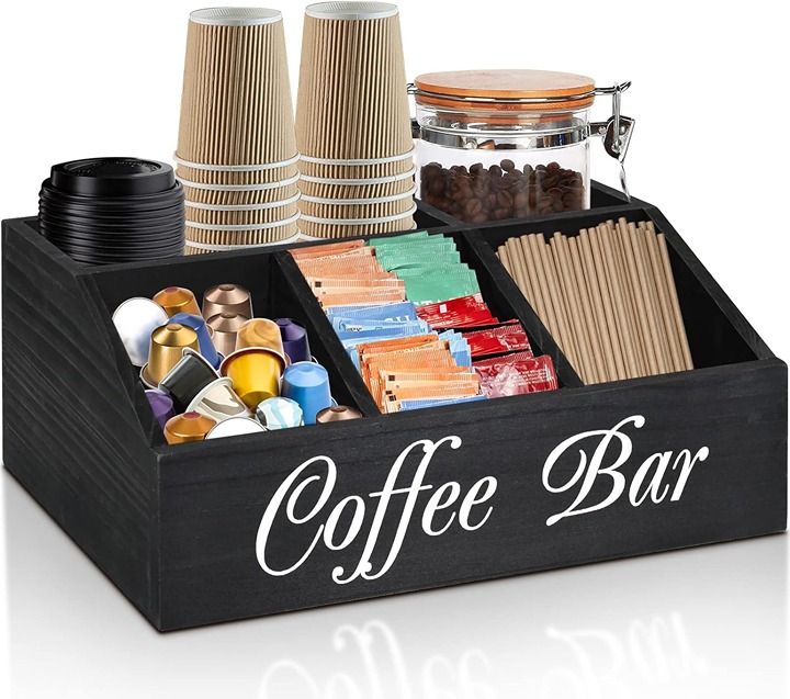 Wood Coffee Pods Holder Storage Basket, Coffee and Tea