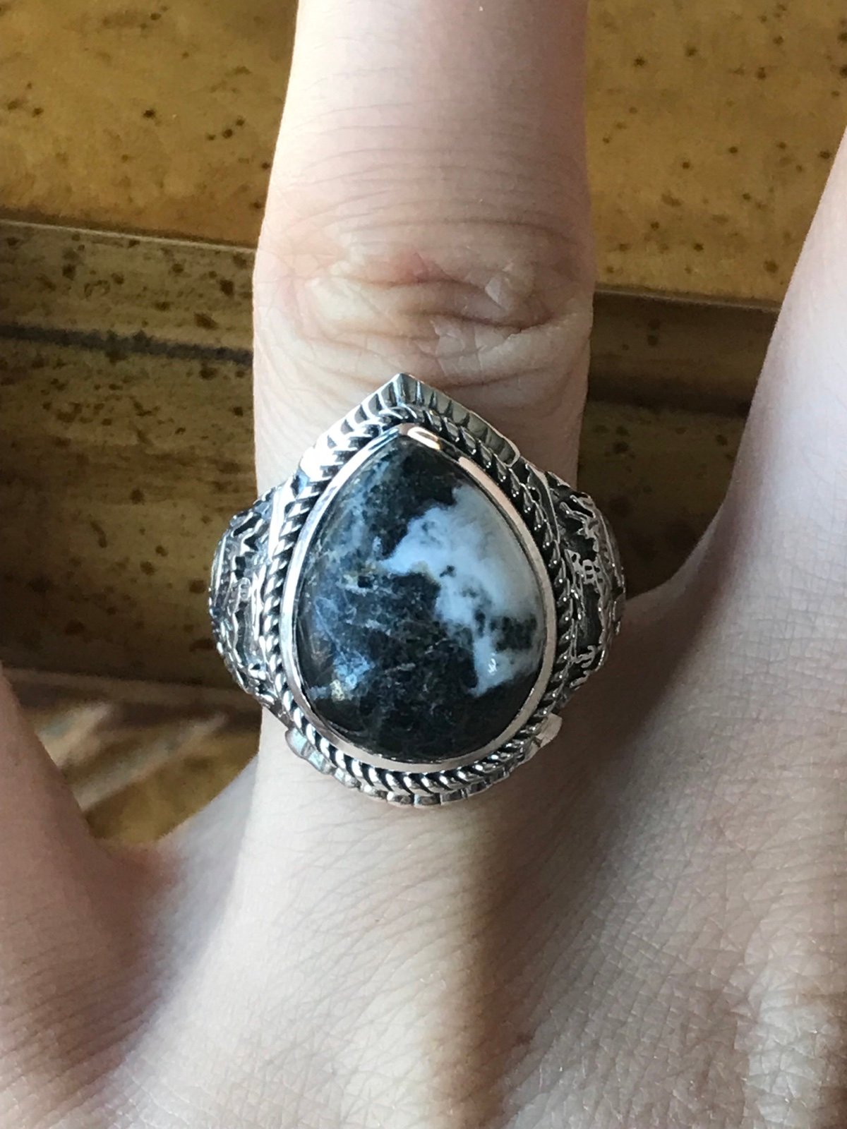White Buffalo Turquoise Sterling Silver Southwestern Ring Size 7