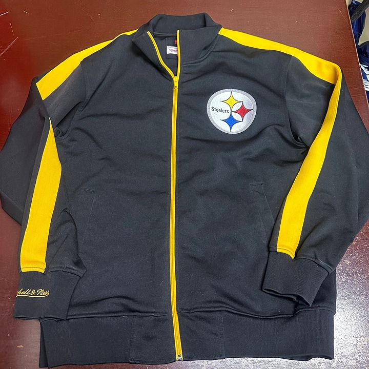 Mitchell & Ness Mens Black Pittsburgh Steelers Long Sleeve Full Zip Jacket Sz L