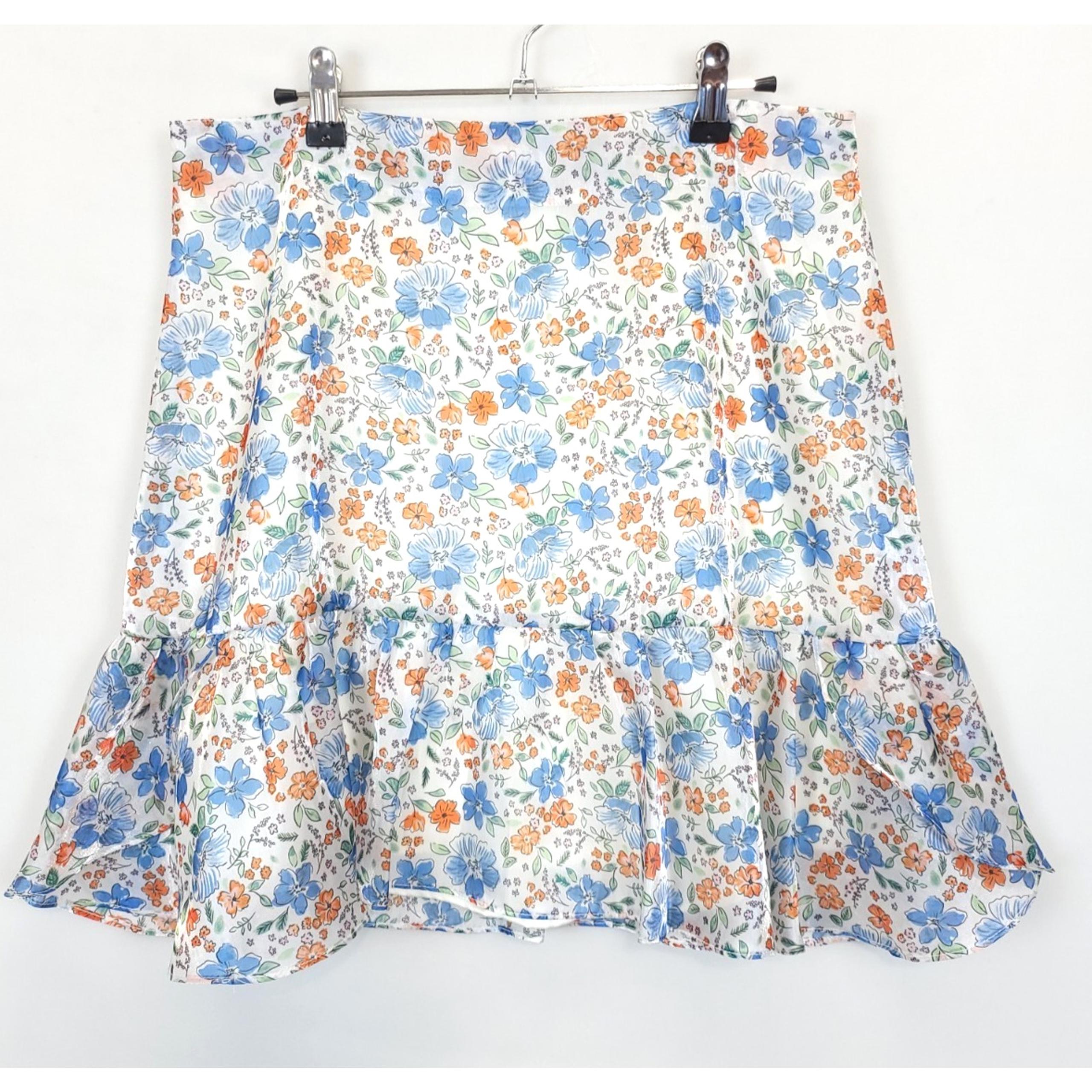 Wildfox Sydney Skirt Ruffle Short Lined Women L White Blue Floral Fairycore