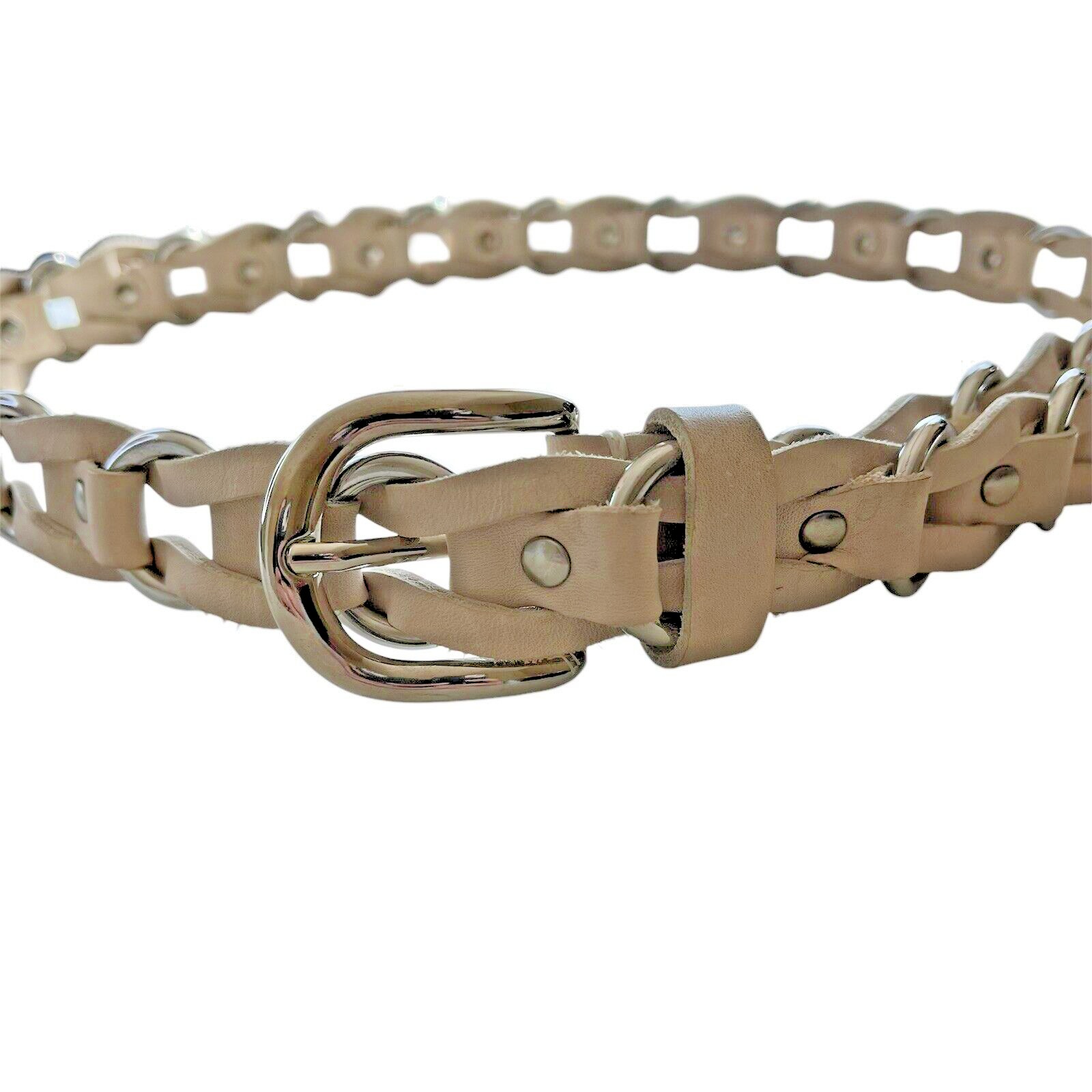 Isabel Marant Bali 100% Calf Leather Ivory Braided Women's Statement Belt Medium