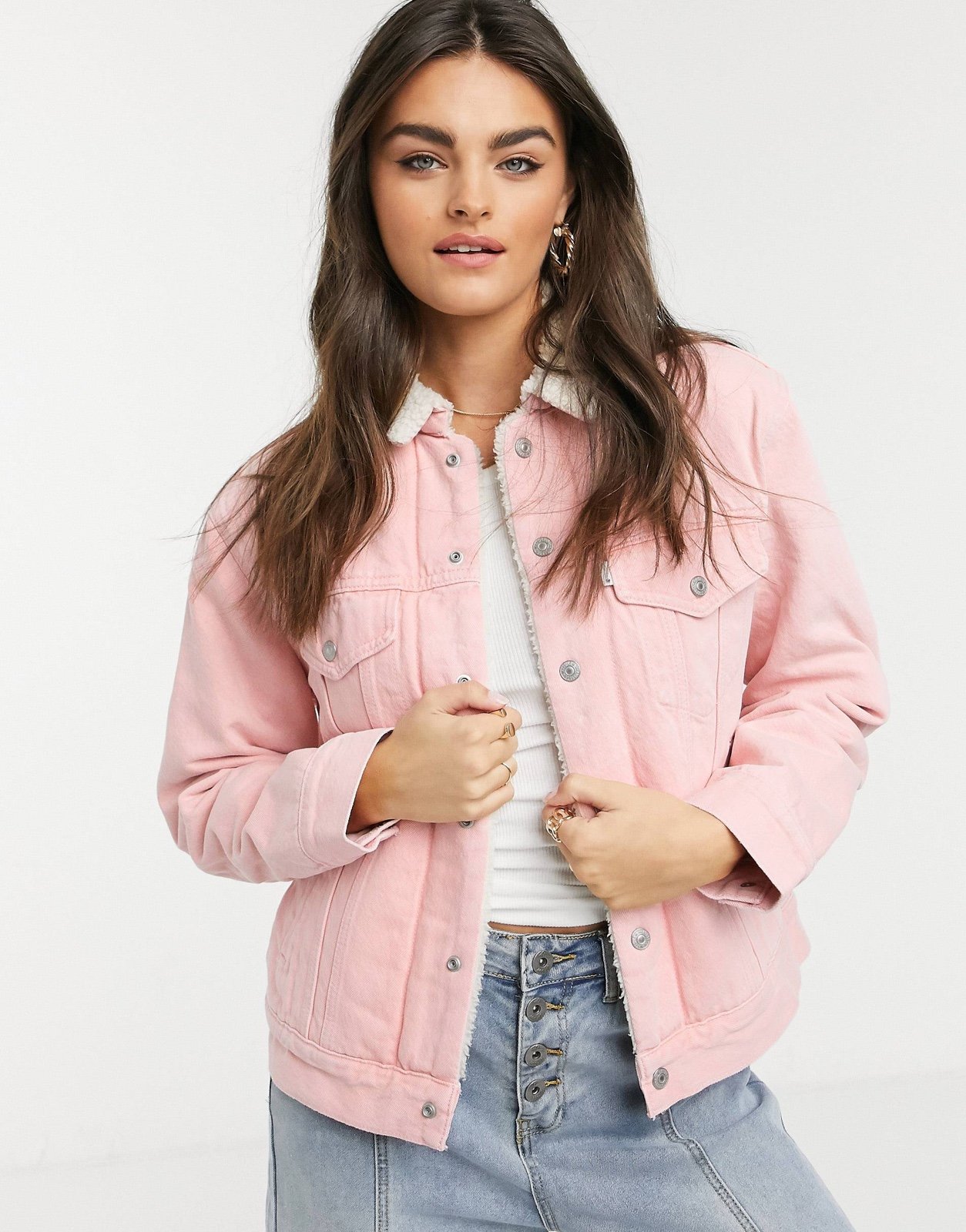 Levi's Denim 128 Jacket Ex-Boyfriend Sherpa Trucker Jacket Light Pink XS Womens