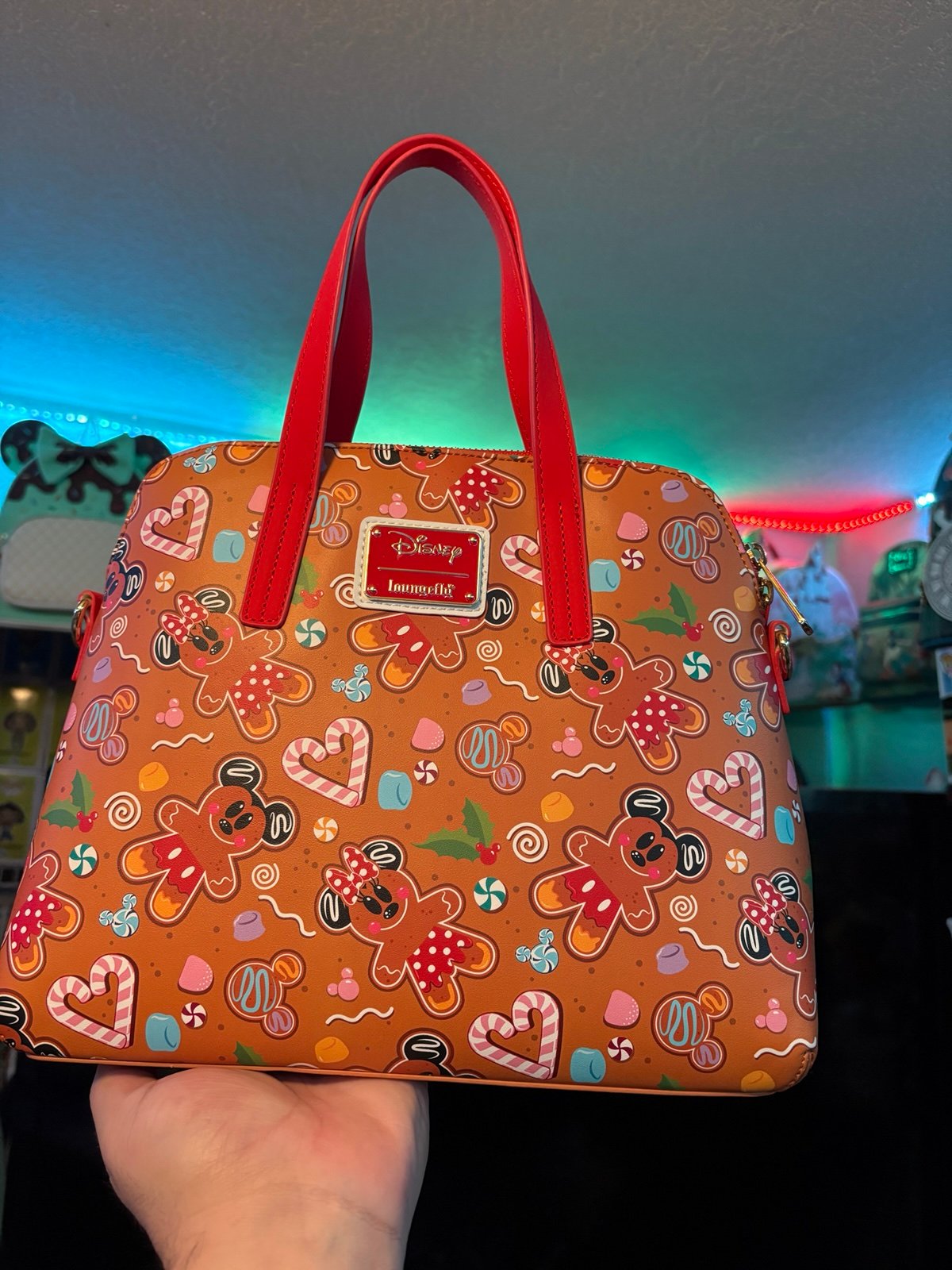 Mickey and Minnie gingerbread Loungefly crossbody and ears
