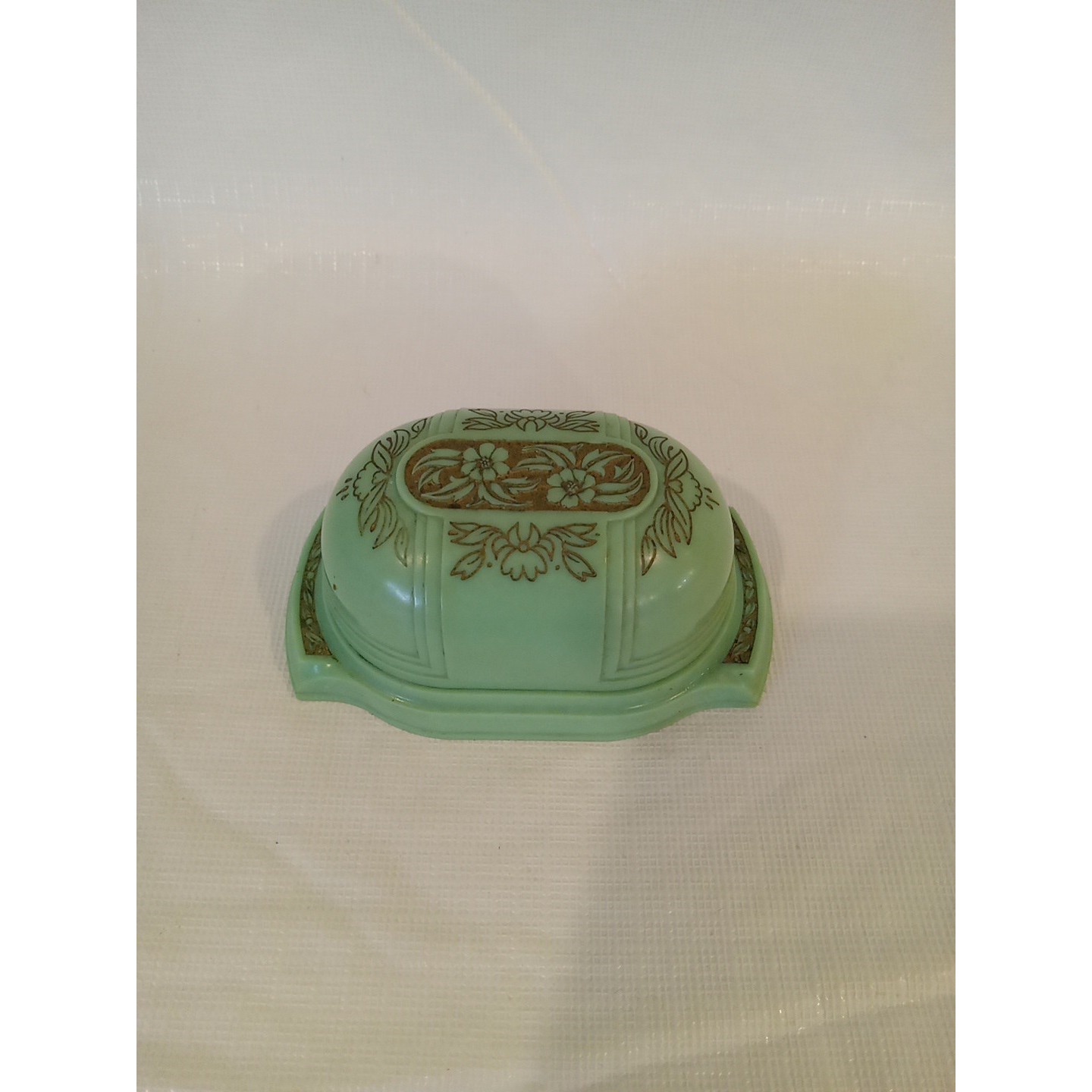 Lovely Vintage Jade Green And Gold Deco Celluloid Ring Jewelry Presentation Box
