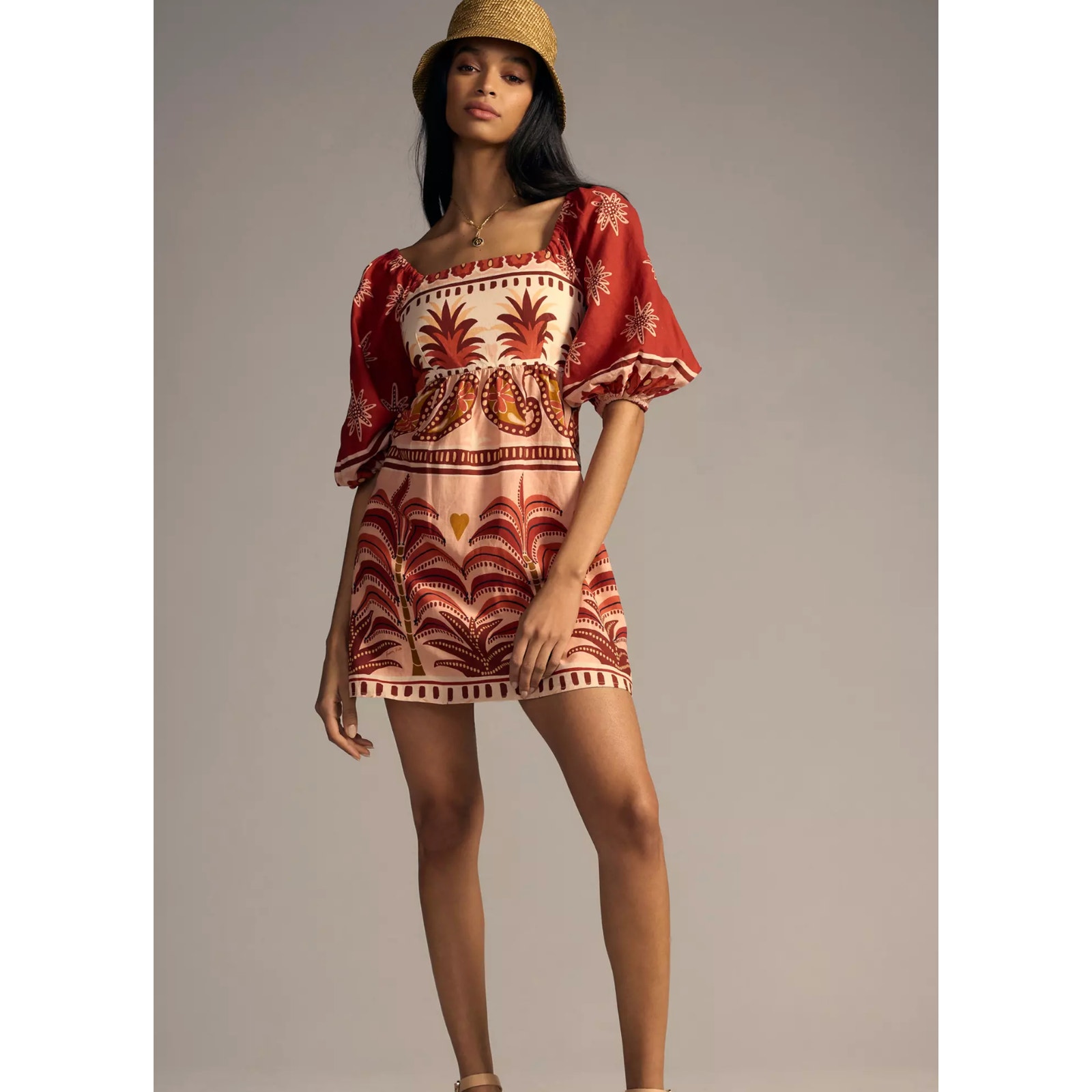 Farm Rio Square-Neck Mini Dress