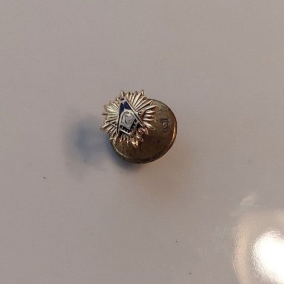 Freemason Double Eagle Pentagon Triangle Screw Pin 10K Gold Mid-Century RARE!