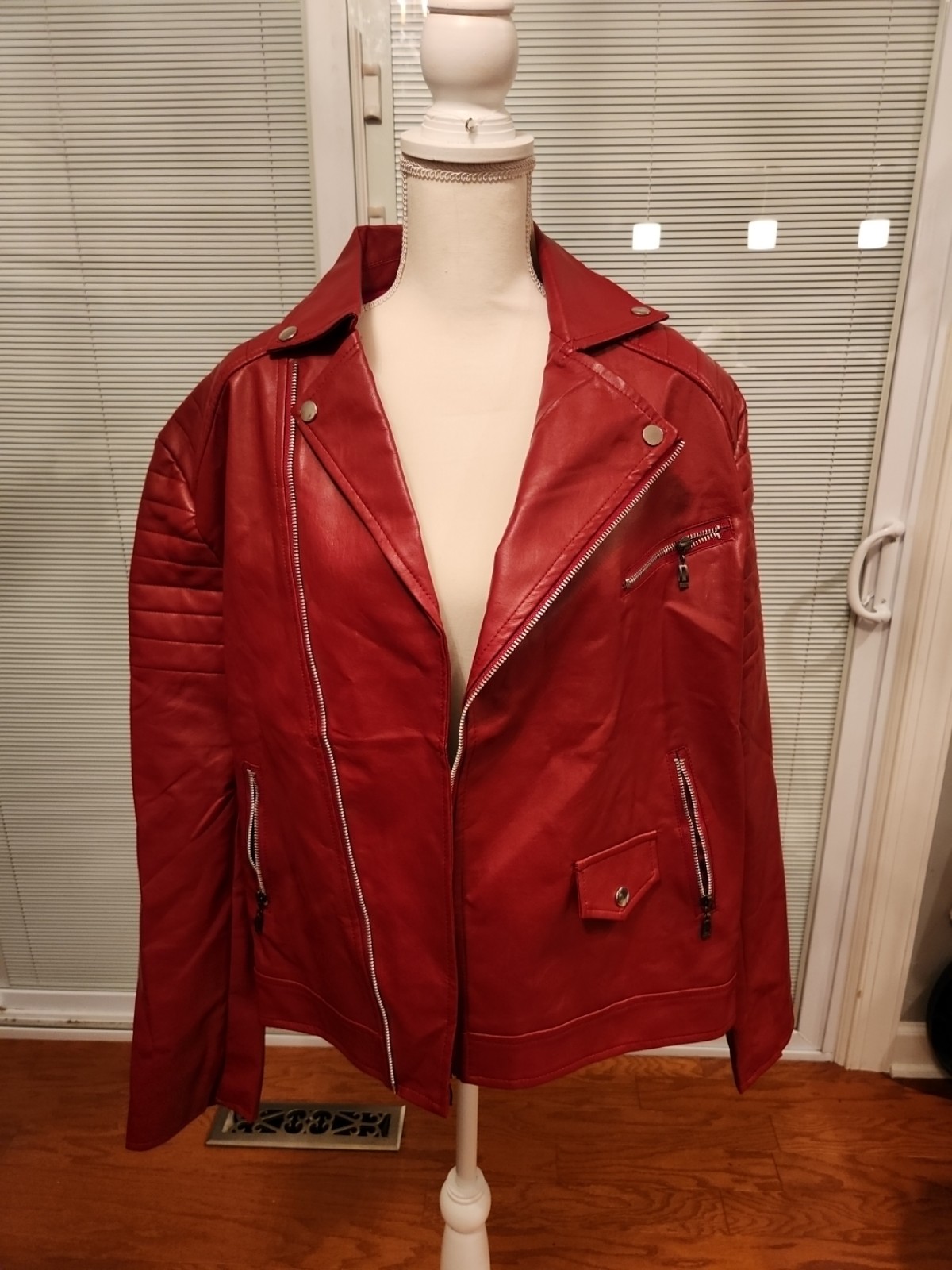 Coofandy Red Faux Leather Jacket Size 2xl