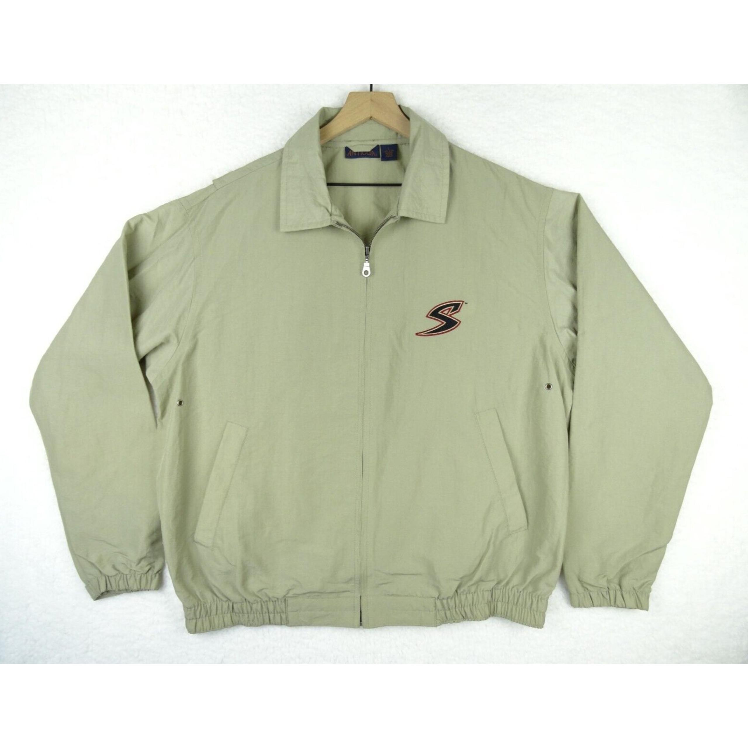 Vintage Antigua Mens Jacket Size Large Beige Full Zip Windbreaker Logo