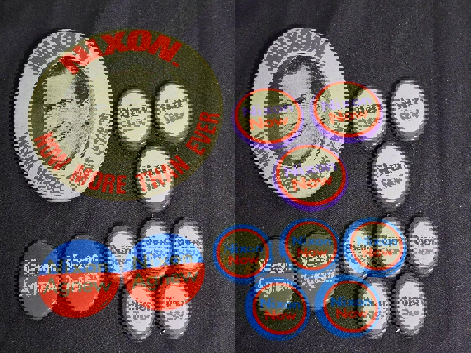 Vintage Richard Nixon 70s Campaign Pinback and Button Political Advertising Lot
