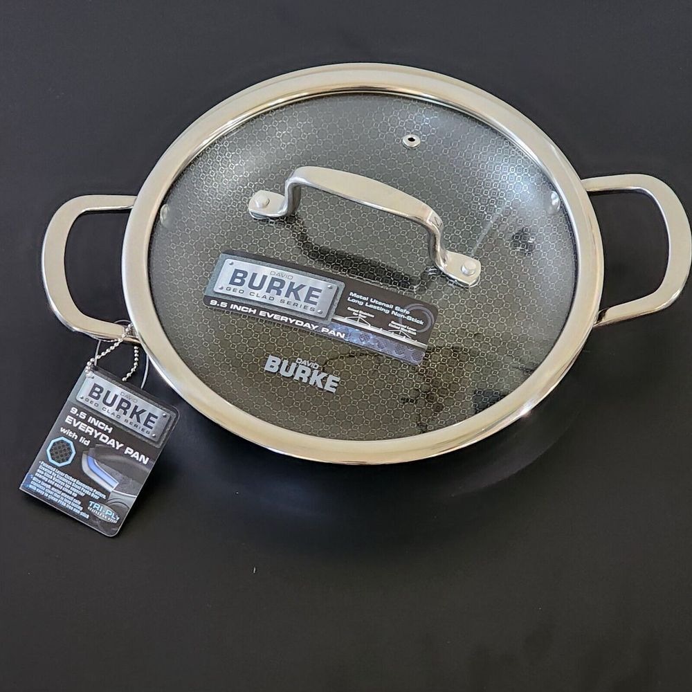 David Burke Geo Clad 9.5in Tri-Ply Stainless Steel Frying Pan With Lid Cookware