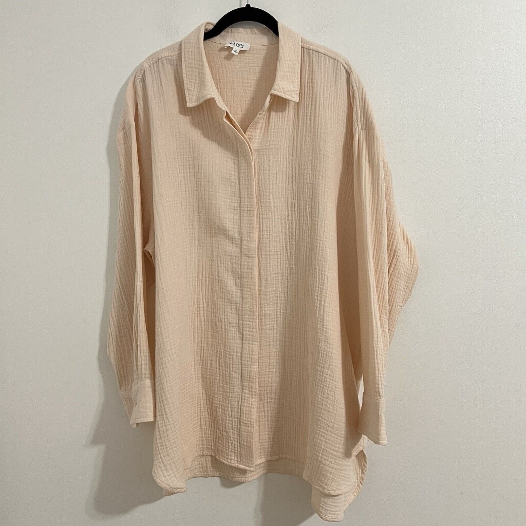 Haven Well Within Cotton Gauze Oversized Shirt Size XL Peach Blush Minimalist