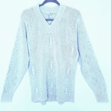 French Navy Vintage Mens Pullover Sweater Chunky Textured Sky Blue Size Medium