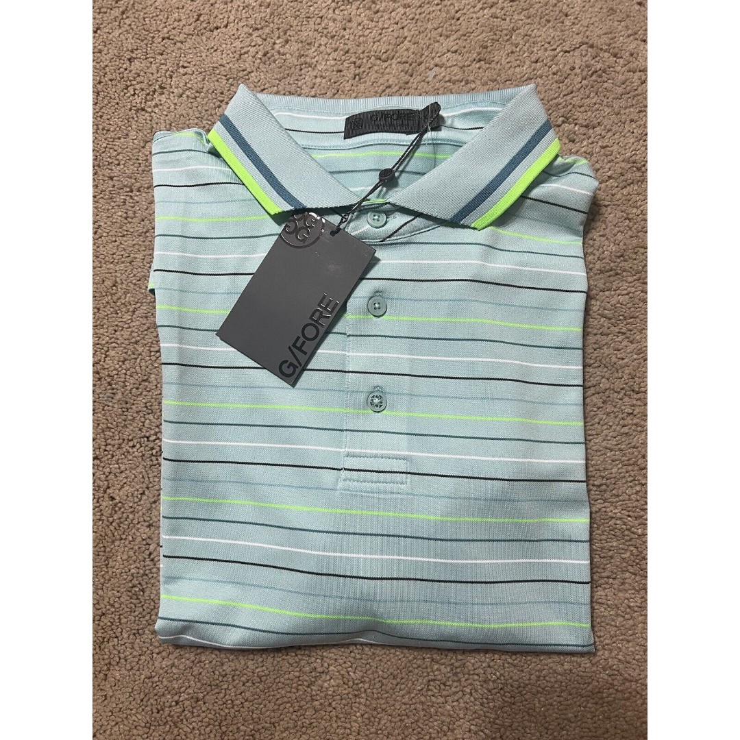 G/Fore Short Sleeve Blue Green Striped Golf Polo Shirt Men’s Size L NWT 120