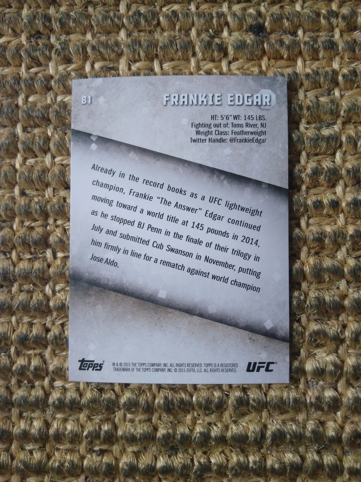 UFC Topps sp048/199 Frankie Edgar BLACK PARALLEL OUT OF PRINT - detail