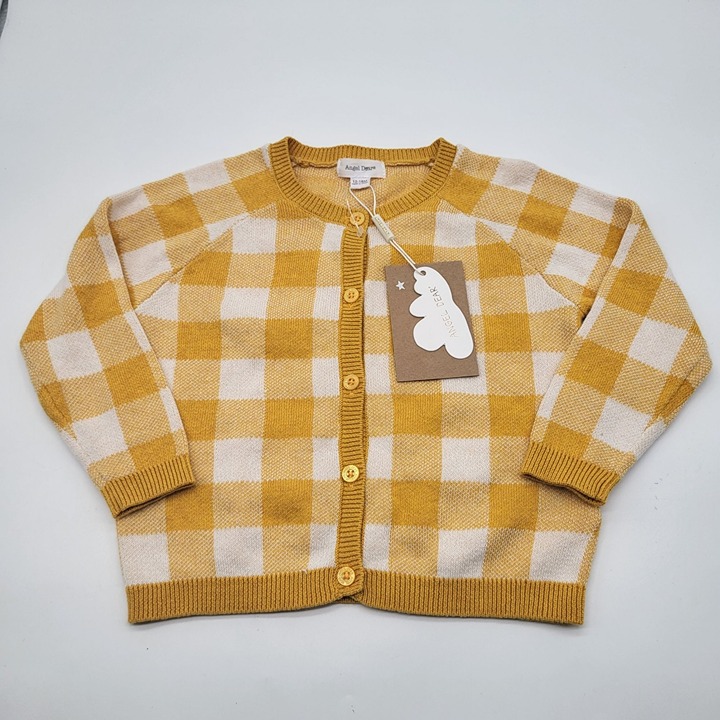 Angel Dear Baby Toddler 12-18M Gingham Check Cardigan Sweater Mustard