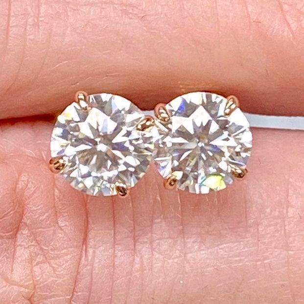 Solid 14k Rose Gold 1 Carat Diamond Stud Earrings ~ Dainty Studs