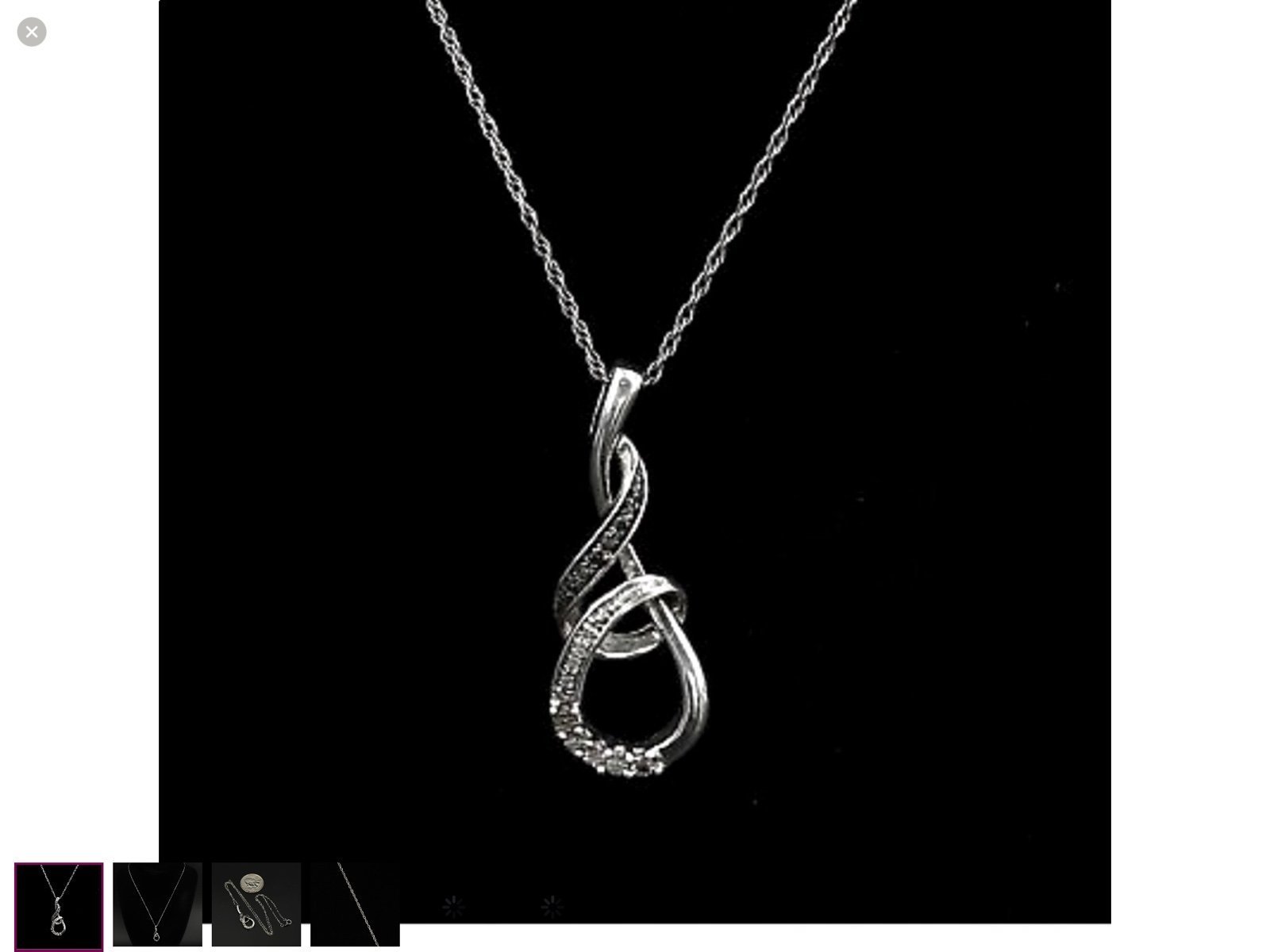Sterling Silver - Real Diamonds , Teardrop Pendant 18 Chain Link Necklace 3g