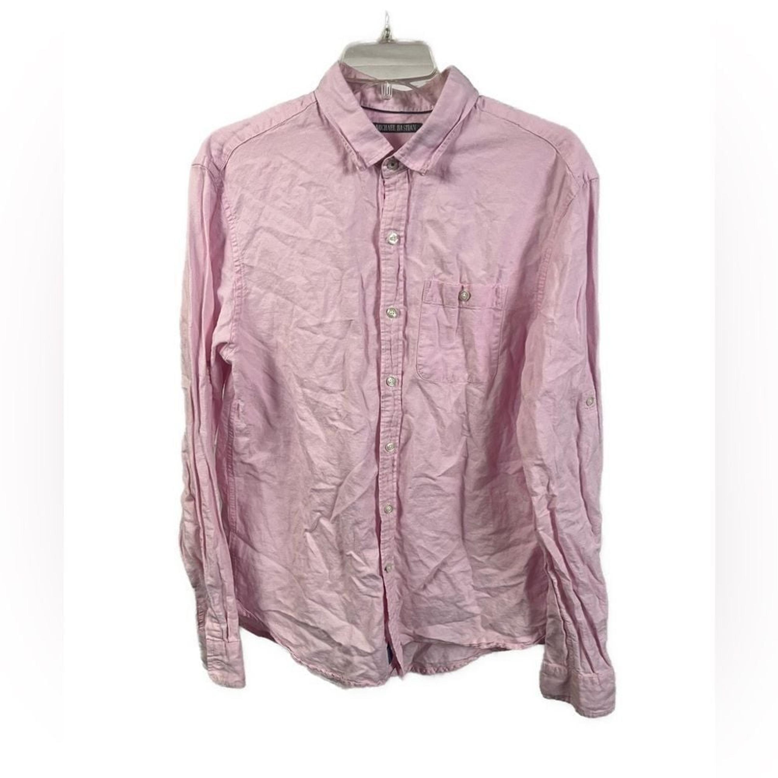 Michael Bastian Men's Pink Linen Blend Long Sleeve Button Down Shirt- Size M