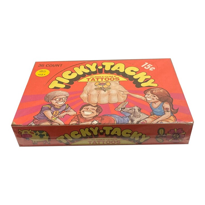 Full box of Ticky Tacky Tattoos vintage wax packs.