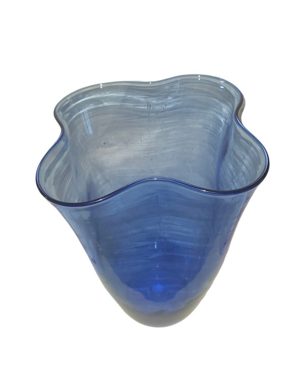 Blenko Hand Blown Glass Fluted Vase #404-S High Sky Blue 9 MCM Vintage RARE