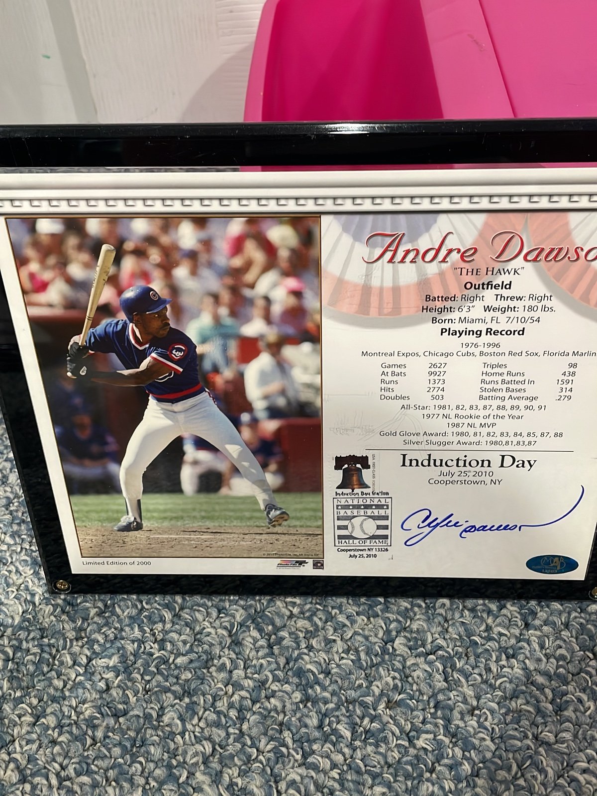 Andre Dawson Signed Induction Card