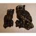 Vintage Black & Gold Chalkware Great Horned Owl Pair Wall Hanging 1970s plaque