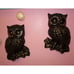 Vintage Black & Gold Chalkware Great Horned Owl Pair Wall Hanging 1970s plaque