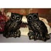 Vintage Black & Gold Chalkware Great Horned Owl Pair Wall Hanging 1970s plaque