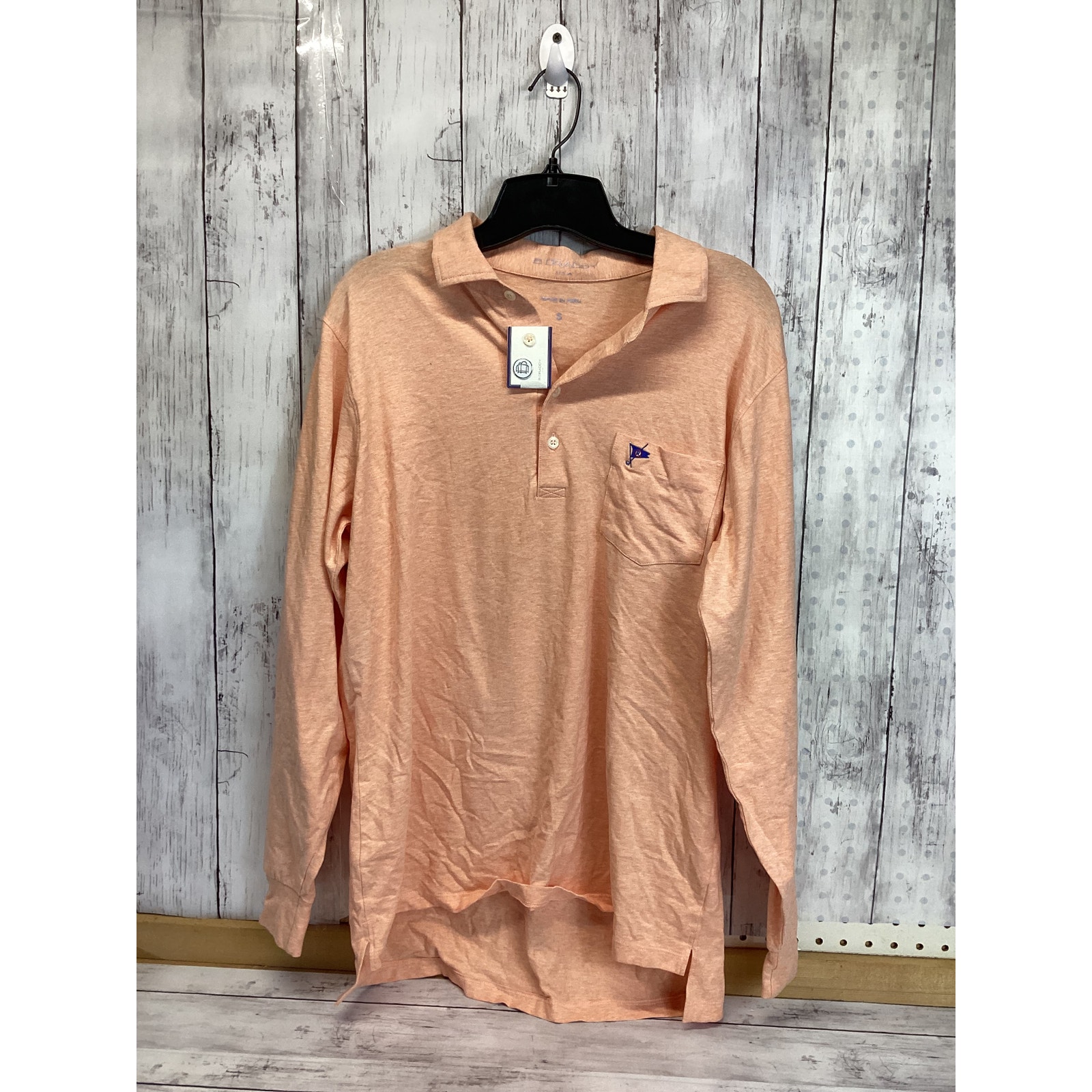 B. Braddy Women Shirt Sz Small Pink Heather Pastel Hi Low Collared Long Sleeve
