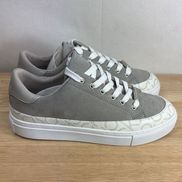 Calvin Klein Ava Logo Lace-Up Platform Sneakers- Light Gray- Size 7.5 M