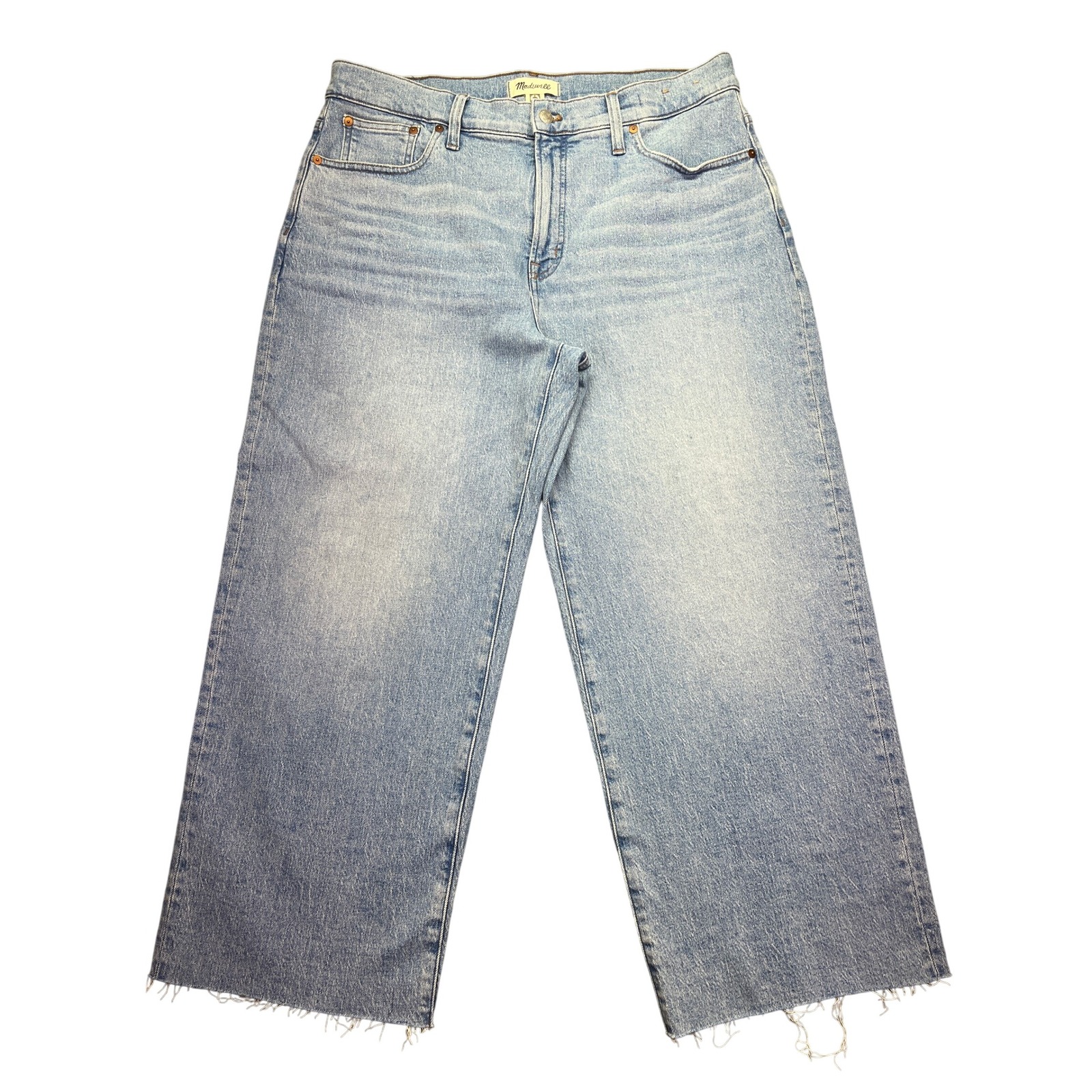 Madewell The Perfect Vintage Wide Leg Crop Jean High Rise Raw Hem Sz 32 Fits 35