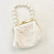 Vintage 80s Cream Beaded Satin Mini Clutch