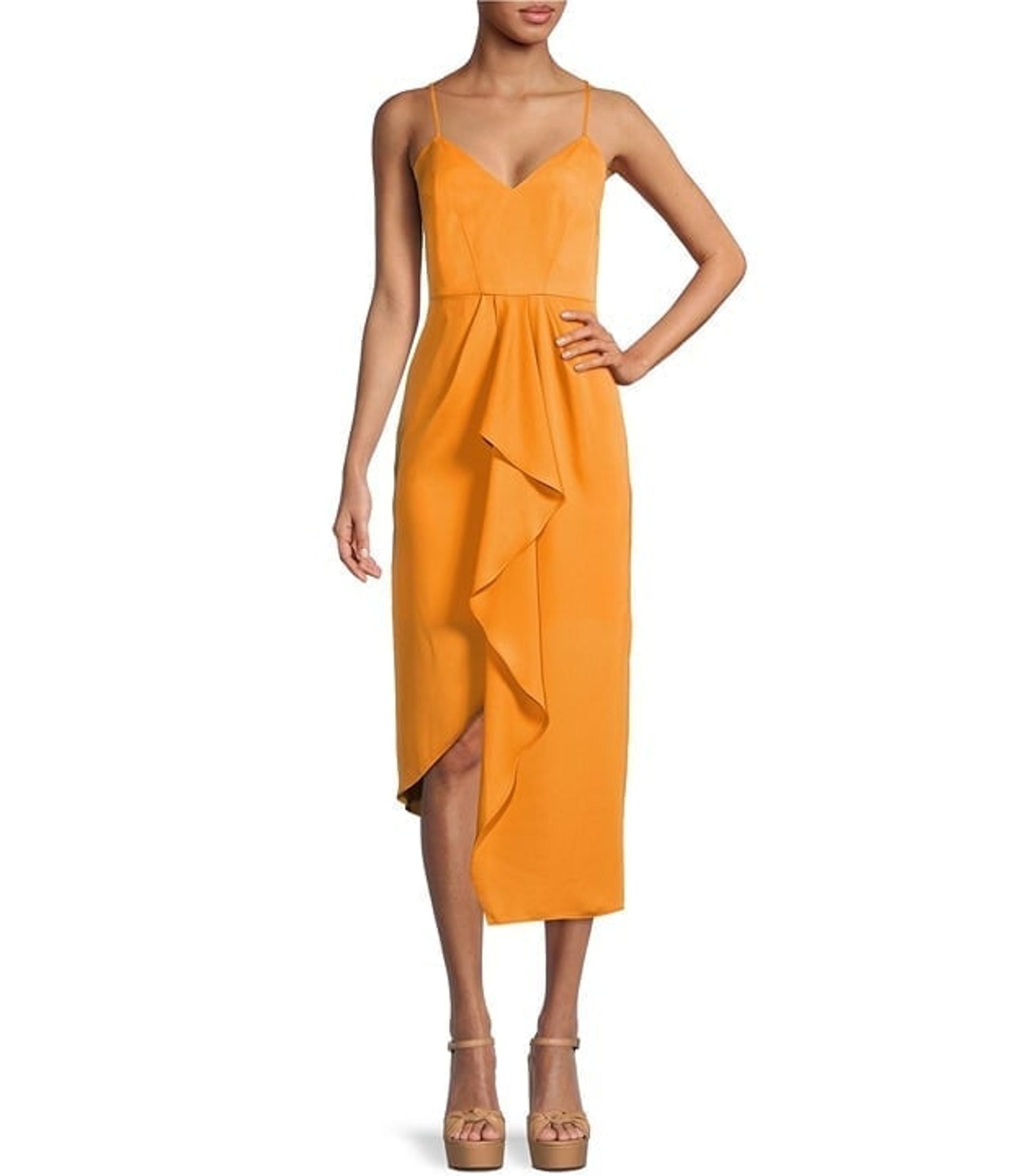 Gianni Bini Monique V-Neck Sleeveless Ruffle Asymmetrical Orange  Dress ~ Size 2