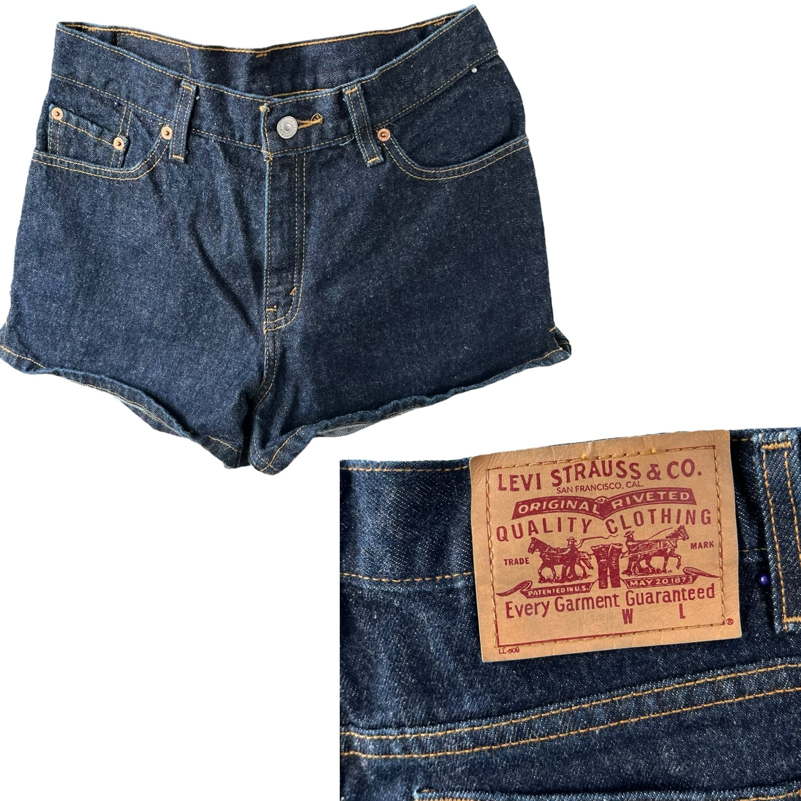 VTG y2k Levi’s 977 dark blue wash denim jean shorts 2000 waist 29” juniors 9