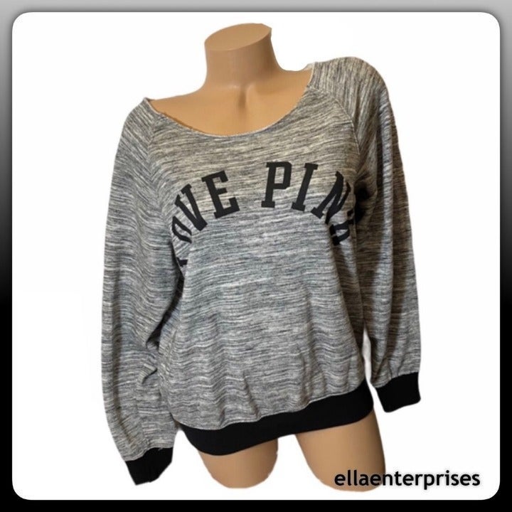 VS Pink S Gray Marl Black Slouchy Crew Sweater