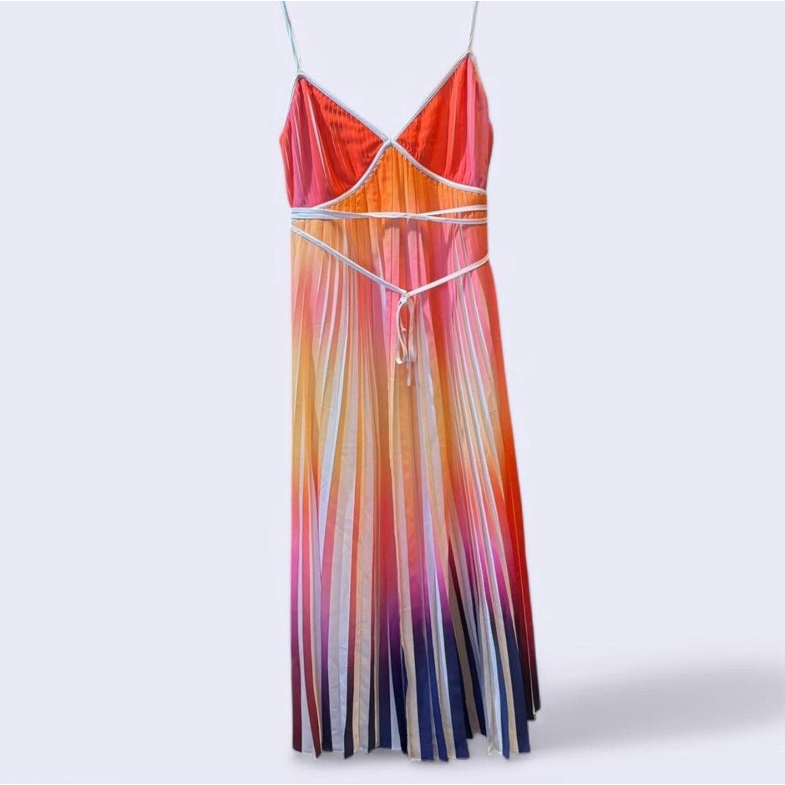 NWT - Halston Mollie Dress in Pleated Print - Sunset Abstract - Size 8 MSRP 575