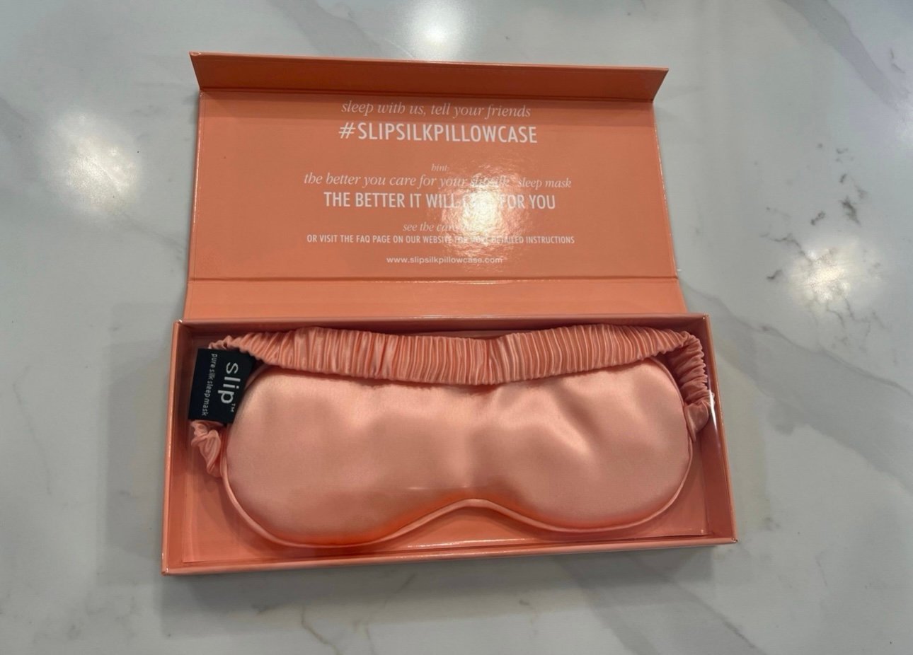 Slip silk eye mask in peach color
